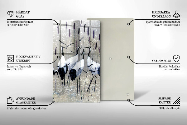 Kuchynská doska veľká zo skla Japonské žeriavy