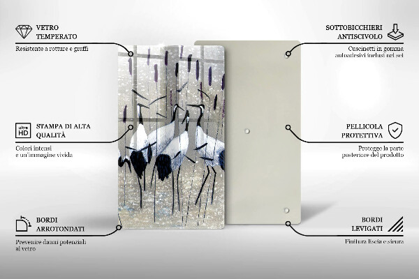 Kuchynská doska veľká zo skla Japonské žeriavy
