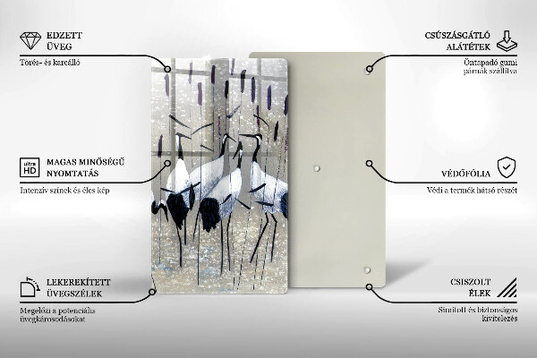 Kuchynská doska veľká zo skla Japonské žeriavy