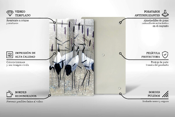 Kuchynská doska veľká zo skla Japonské žeriavy