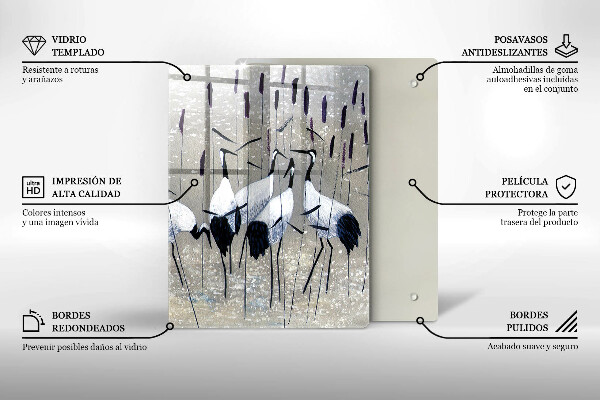Kuchynská doska veľká zo skla Japonské žeriavy