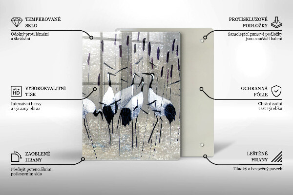 Kuchynská doska veľká zo skla Japonské žeriavy