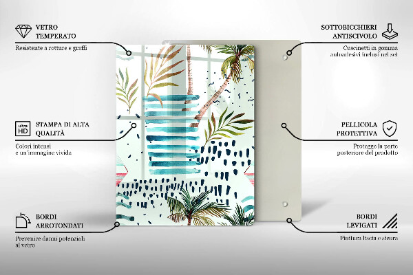 Kuchynská doska veľká zo skla Dovolenkové ilustrácie