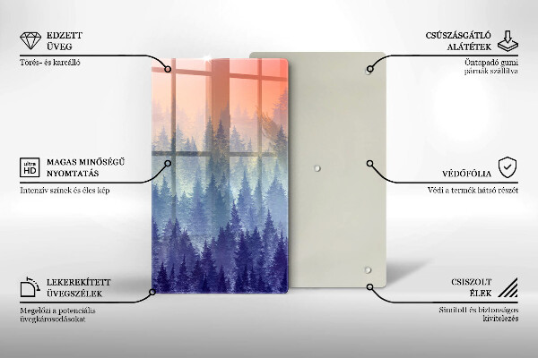 Kuchynská doska veľká zo skla Les pri západe slnka