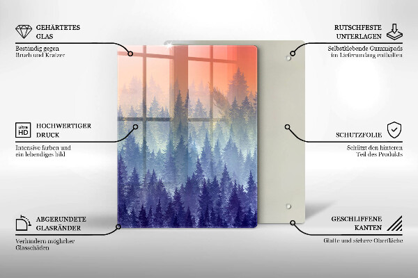 Kuchynská doska veľká zo skla Les pri západe slnka
