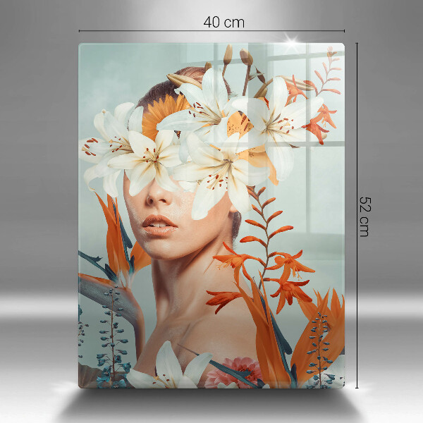 Kuchynská doska veľká zo skla Žena v kvetoch