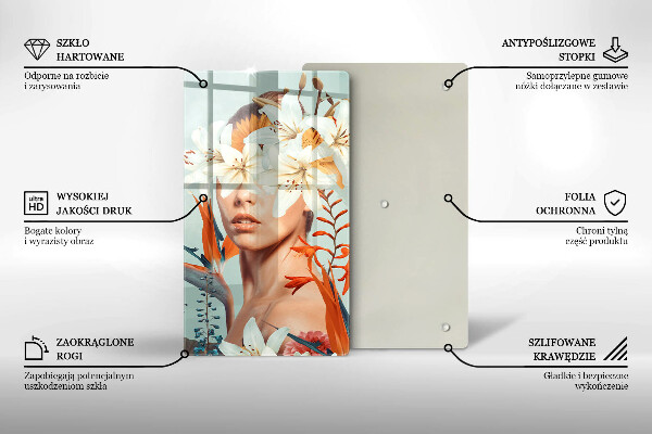 Kuchynská doska veľká zo skla Žena v kvetoch