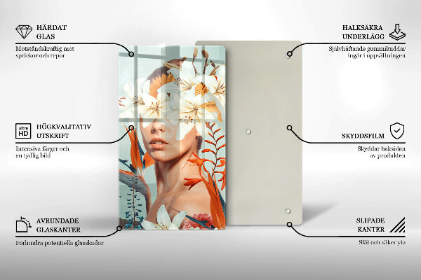 Kuchynská doska veľká zo skla Žena v kvetoch