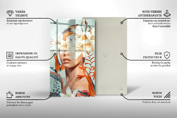 Kuchynská doska veľká zo skla Žena v kvetoch