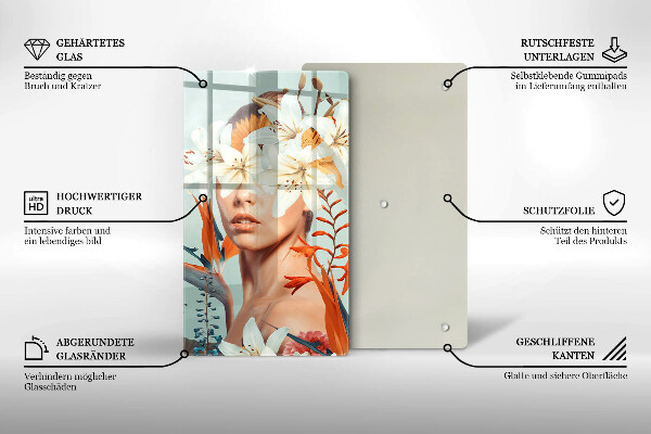 Kuchynská doska veľká zo skla Žena v kvetoch