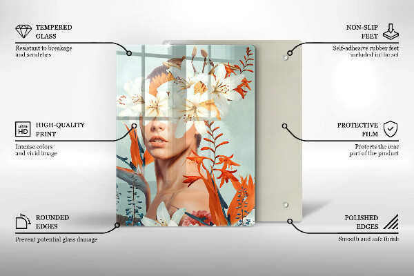 Kuchynská doska veľká zo skla Žena v kvetoch