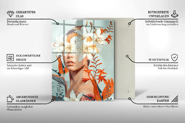 Kuchynská doska veľká zo skla Žena v kvetoch