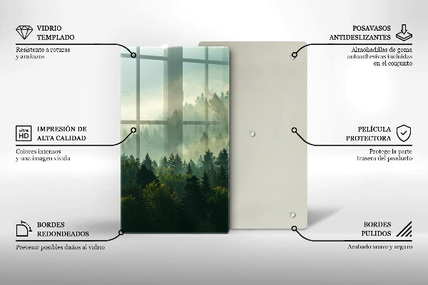 Kuchynská doska veľká zo skla Krajina Pohľad na les