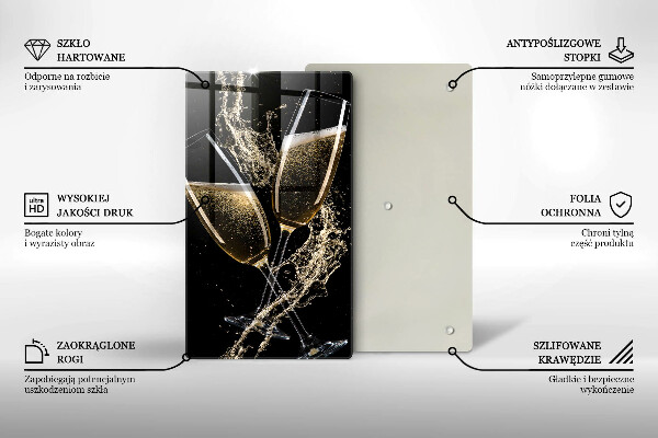 Kuchynská doska veľká zo skla Poháre na šampanské