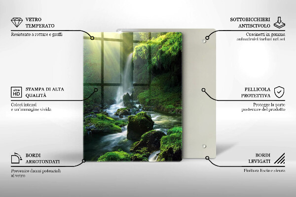 Kuchynská doska veľká zo skla Vodopád v džungli