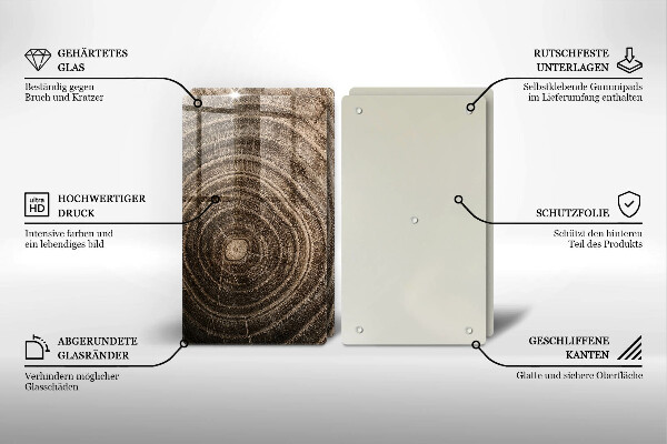 Kuchynská doska veľká zo skla Drevené krúžky