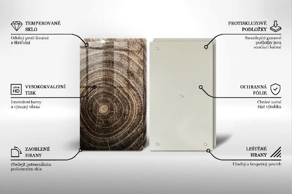 Kuchynská doska veľká zo skla Drevené krúžky