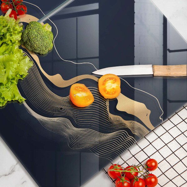 Kuchynská doska veľká zo skla Abstraktné zlaté čiary