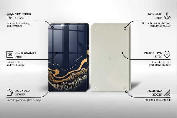 Kuchynská doska veľká zo skla Abstraktné zlaté čiary