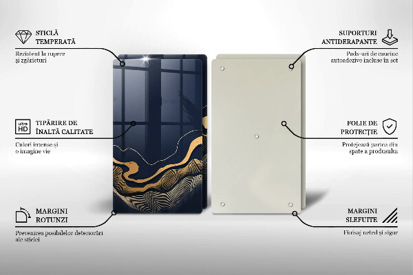 Kuchynská doska veľká zo skla Abstraktné zlaté čiary