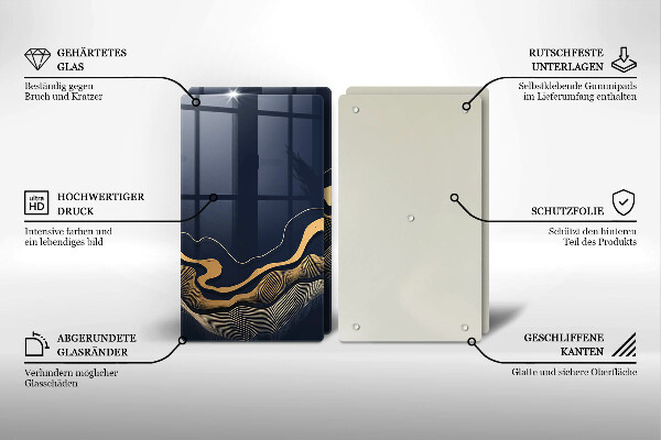 Kuchynská doska veľká zo skla Abstraktné zlaté čiary