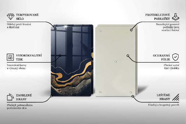 Kuchynská doska veľká zo skla Abstraktné zlaté čiary