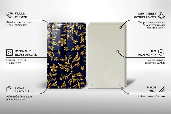 Kuchynská doska veľká zo skla Motív zlatého kvetu