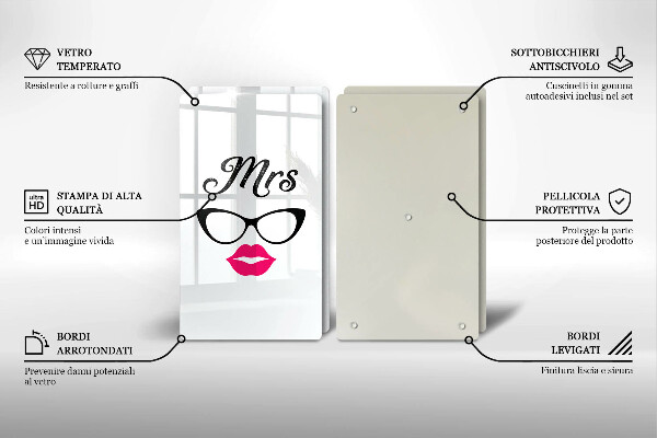Sklenená doska na krájanie Mrs Mr