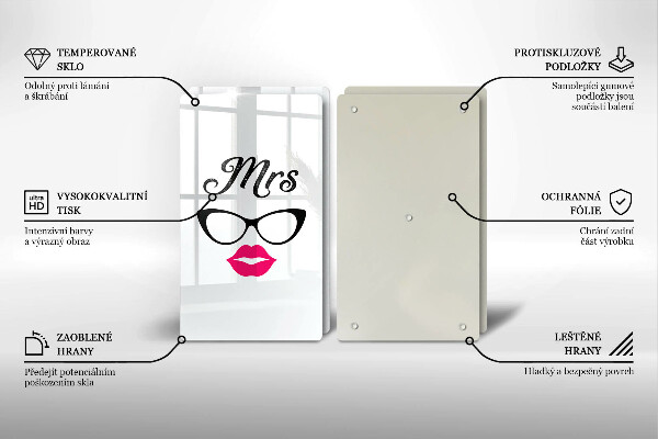 Sklenená doska na krájanie Mrs Mr