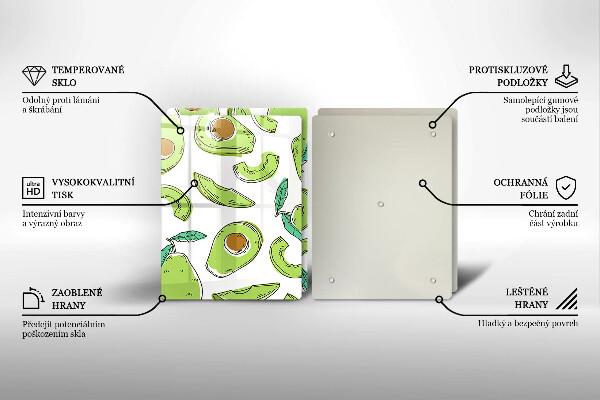 Kuchynská doska veľká zo skla Avokádo a hruška