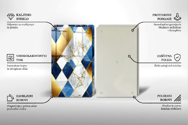 Kuchynská doska veľká zo skla Zlaté mramorové kosoštvorce