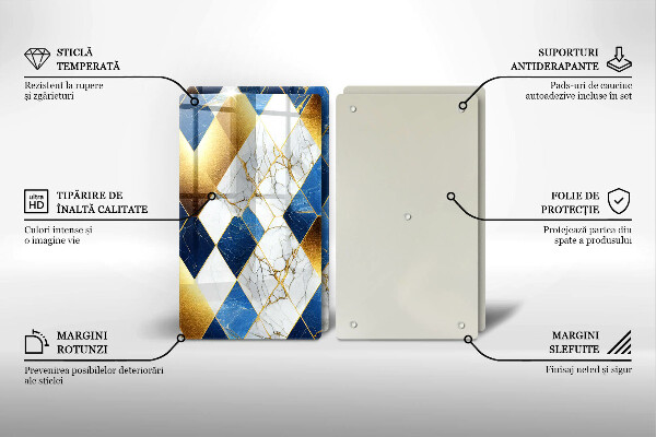 Kuchynská doska veľká zo skla Zlaté mramorové kosoštvorce