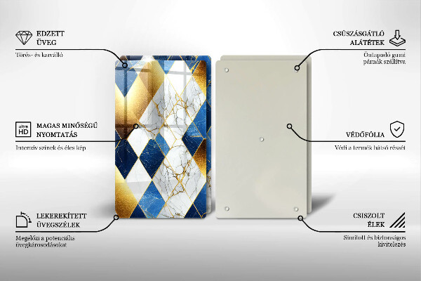 Kuchynská doska veľká zo skla Zlaté mramorové kosoštvorce