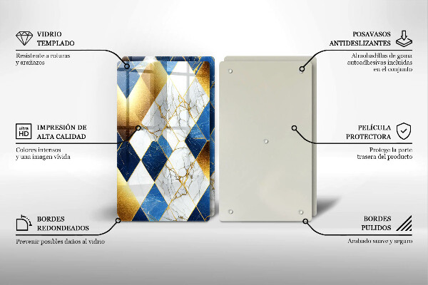 Kuchynská doska veľká zo skla Zlaté mramorové kosoštvorce