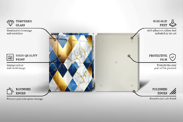 Kuchynská doska veľká zo skla Zlaté mramorové kosoštvorce