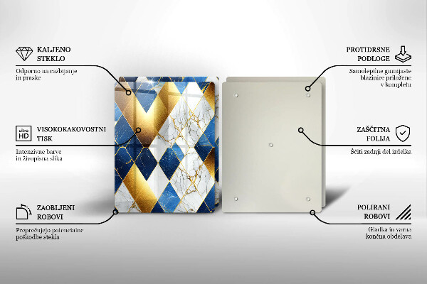 Kuchynská doska veľká zo skla Zlaté mramorové kosoštvorce