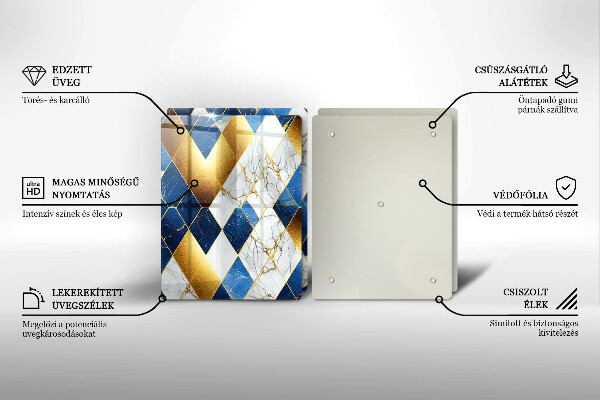 Kuchynská doska veľká zo skla Zlaté mramorové kosoštvorce