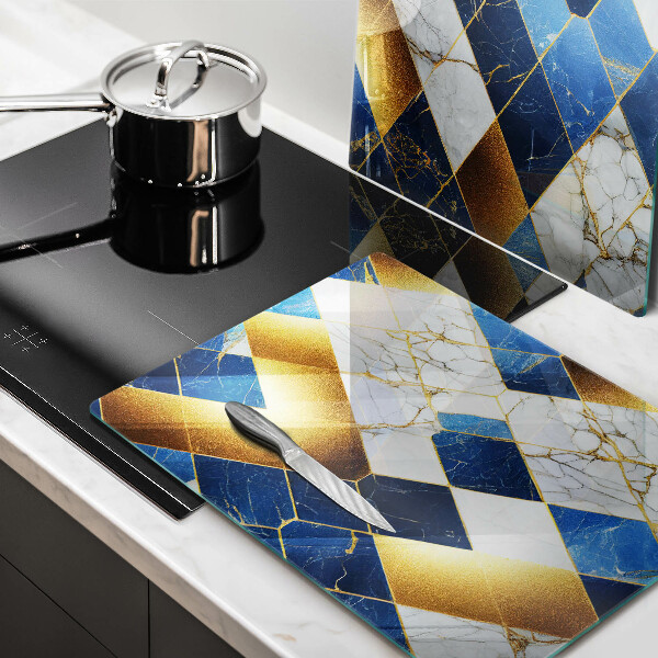 Kuchynská doska veľká zo skla Zlaté mramorové kosoštvorce