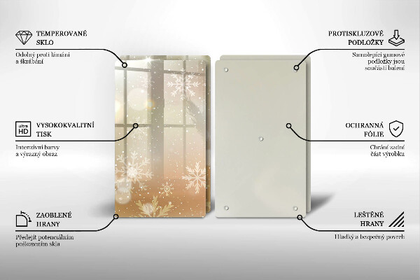 Kuchynská doska veľká zo skla Snehové vločky