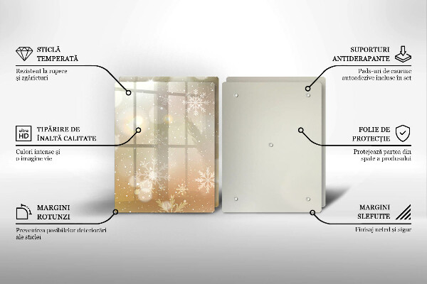 Kuchynská doska veľká zo skla Snehové vločky