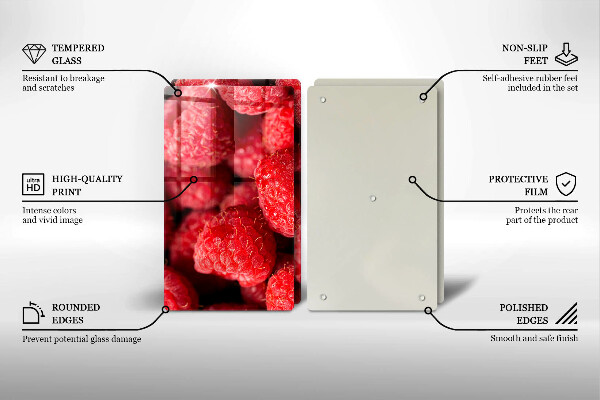 Kuchynská doska veľká zo skla Malinové ovocie