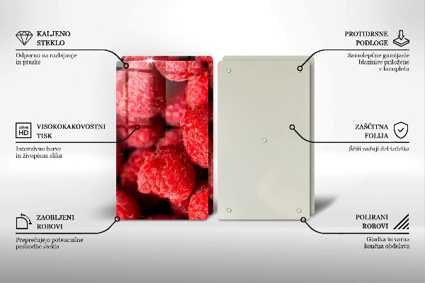 Kuchynská doska veľká zo skla Malinové ovocie