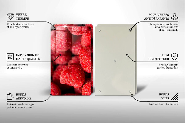 Kuchynská doska veľká zo skla Malinové ovocie