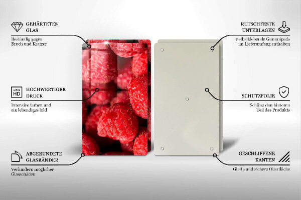 Kuchynská doska veľká zo skla Malinové ovocie