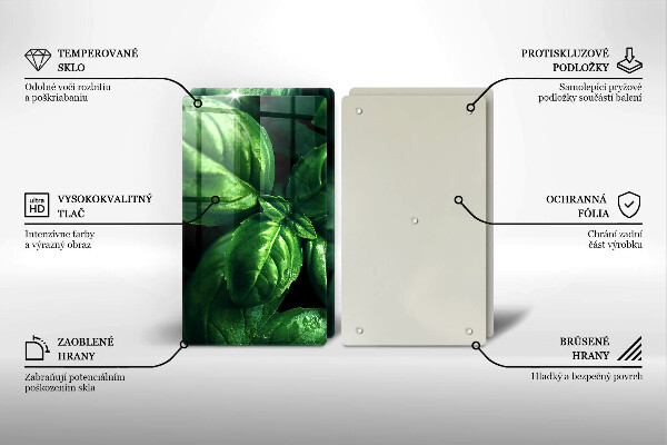 Kuchynská doska veľká zo skla Listy bazalky