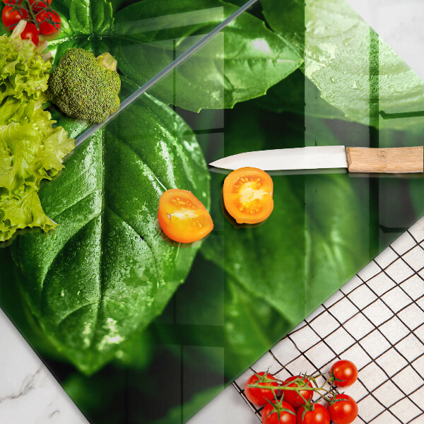 Kuchynská doska veľká zo skla Listy bazalky