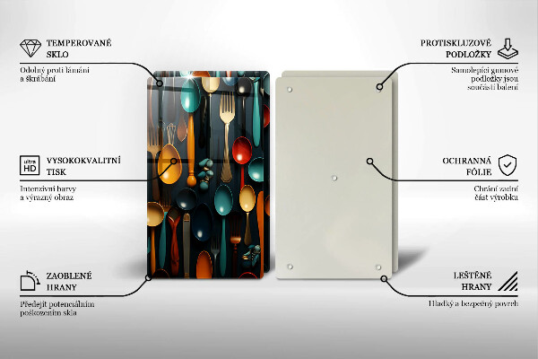 Kuchynská doska veľká zo skla Farebné lyžice a vidličky