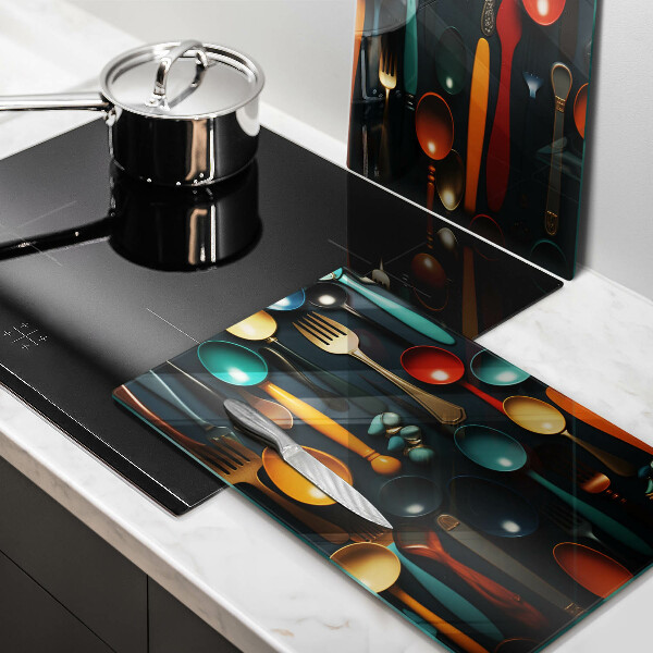 Kuchynská doska veľká zo skla Farebné lyžice a vidličky