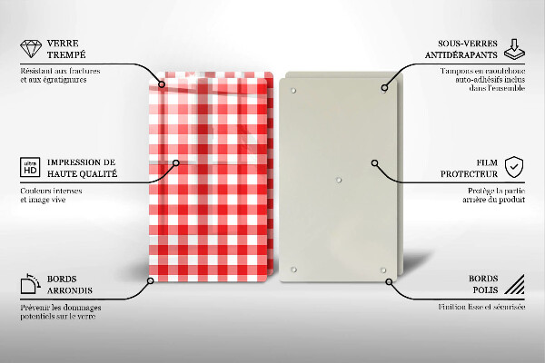 Kuchynská doska veľká zo skla Červeno-biely kockovaný vzor