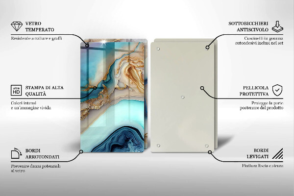 Kuchynská doska veľká zo skla Viacfarebný mramor